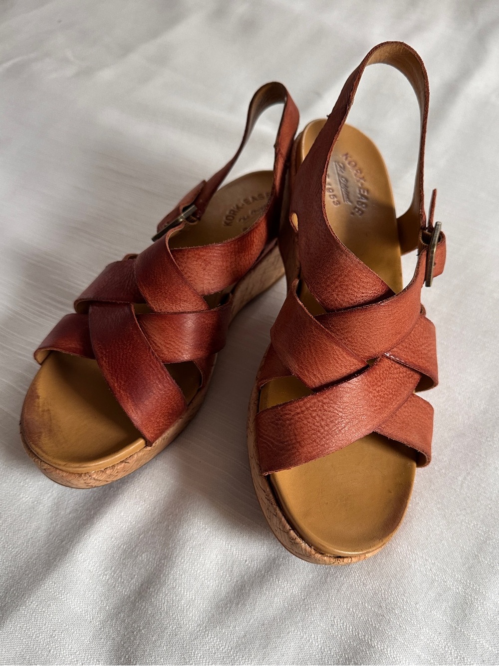 Kork-Ease Caroleigh Rust Leather Platform Wedge Sandals | 10